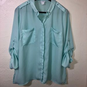 Pastel green sheer button down